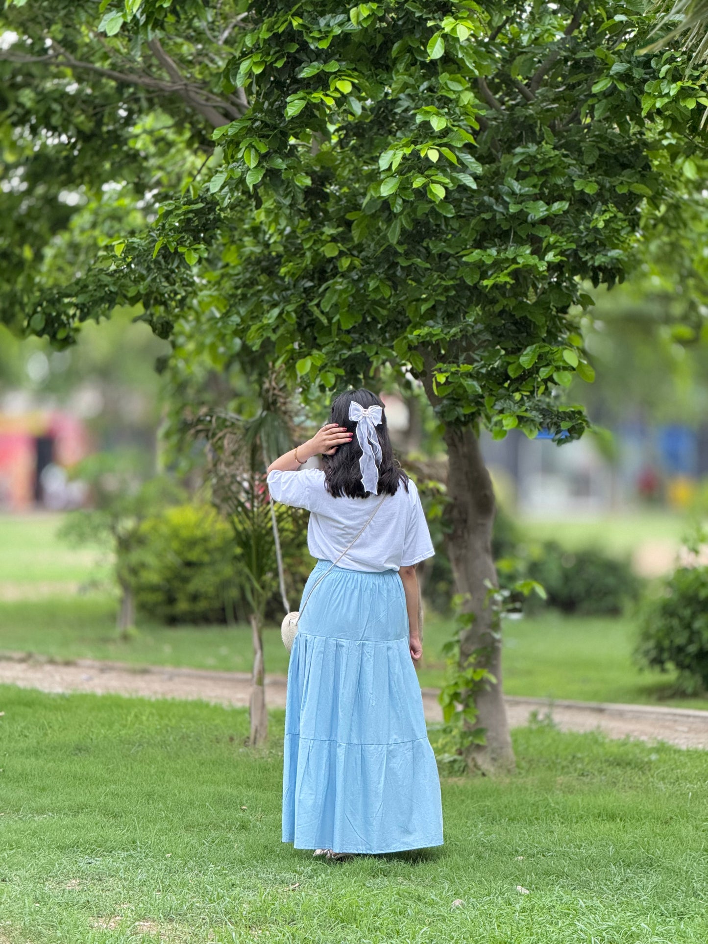 White Printed T-Shirt Sky Skirt