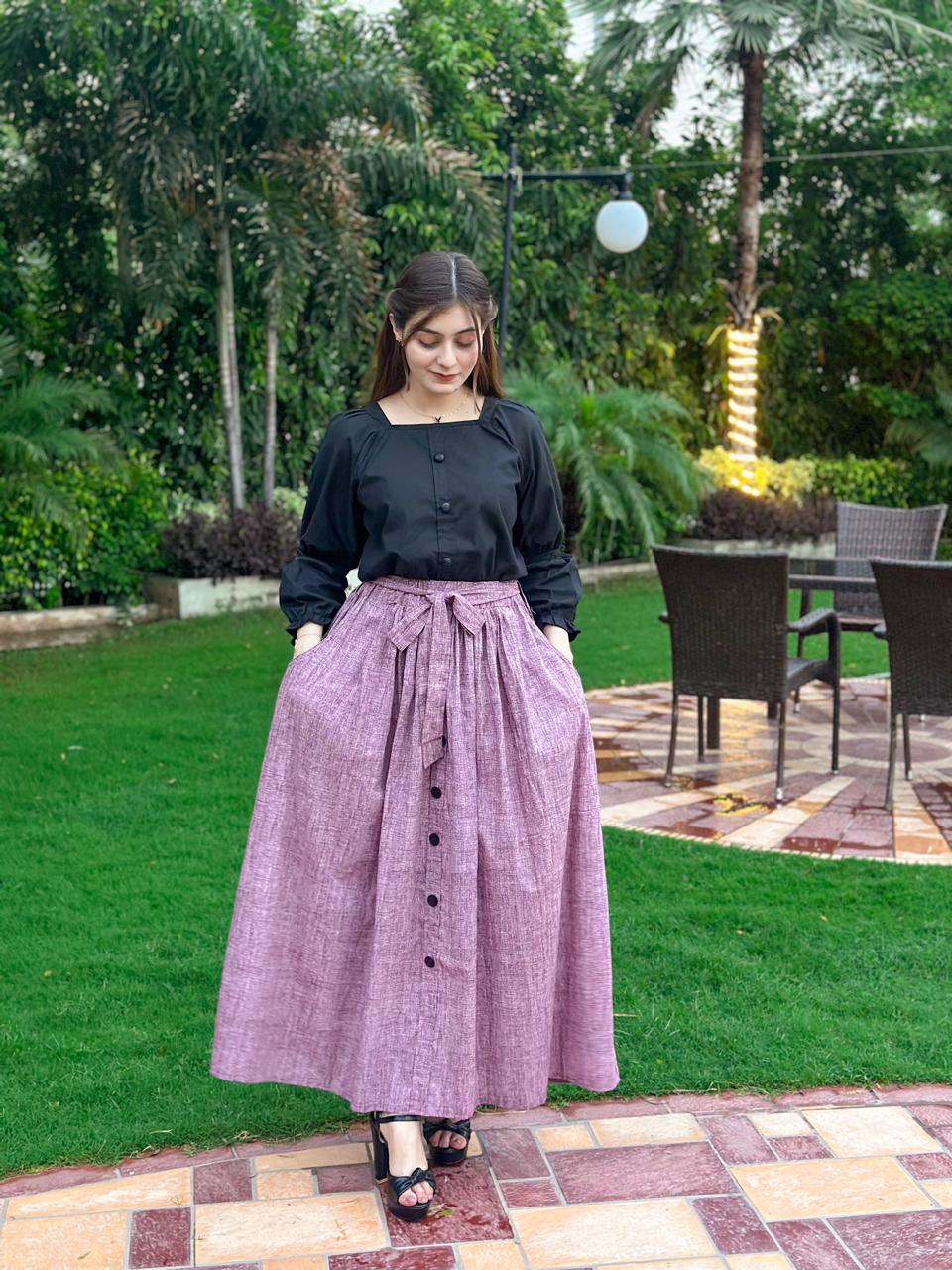 Black Shirt Purple Pocket Skirt