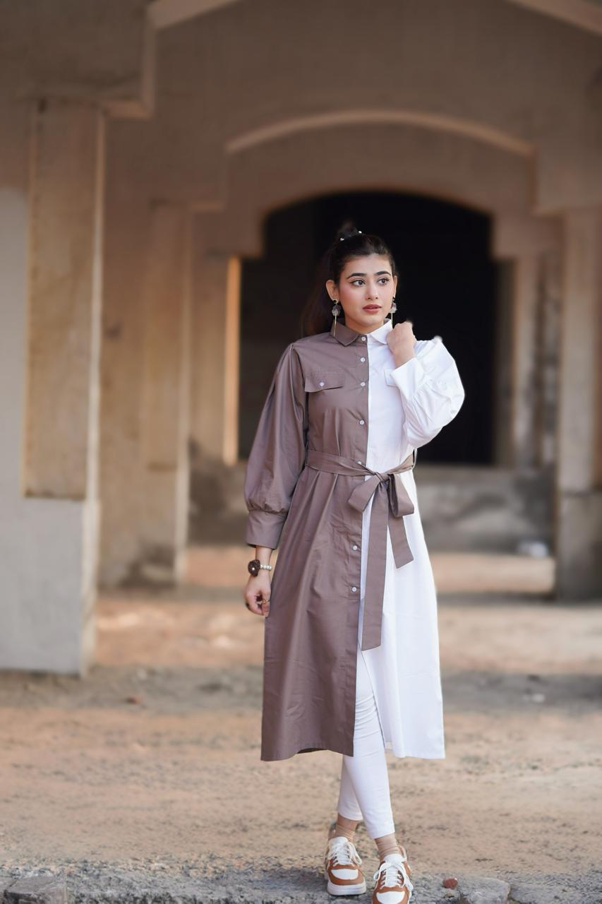 White And Grey Long Shirt