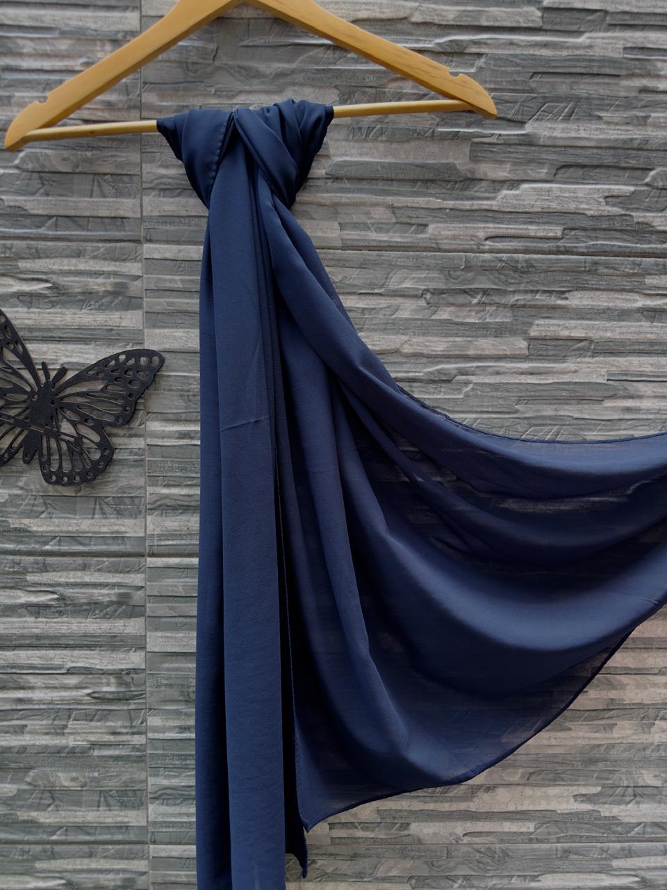 Navy Blue Viscose Chiffon Scarf