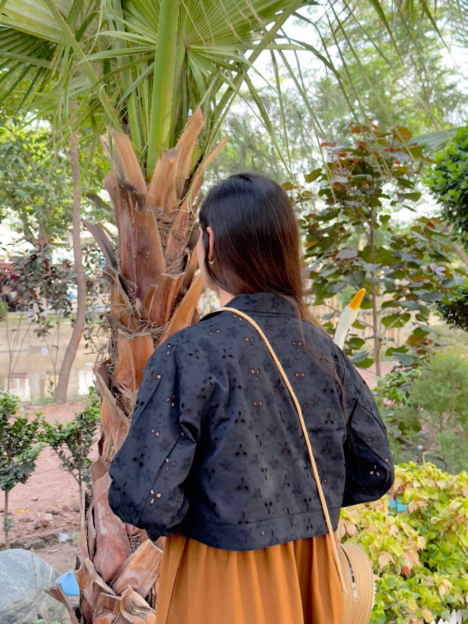 Black Chickenkari Coat With Plain Brown Frock