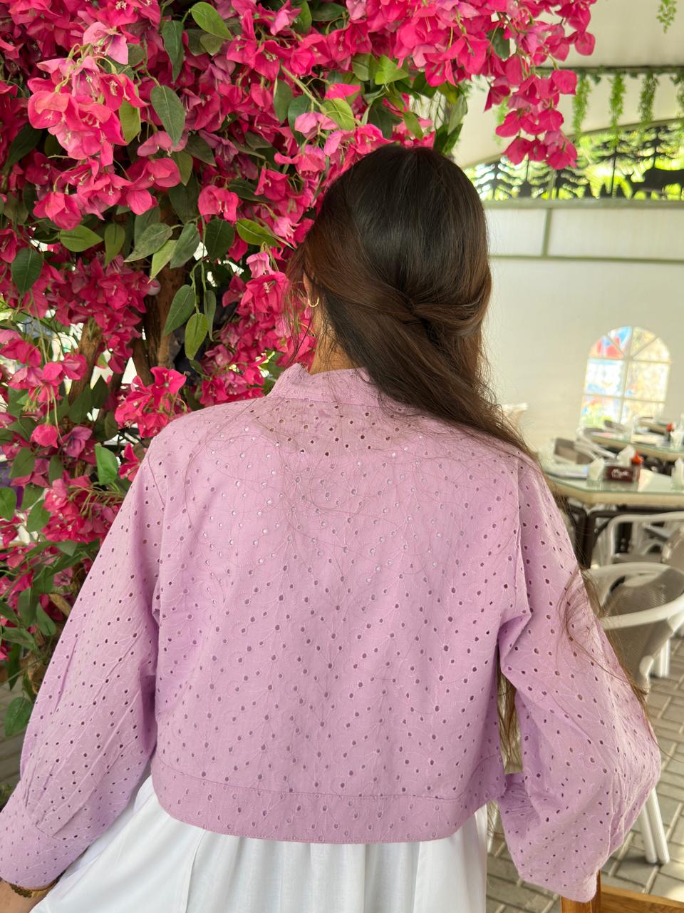 Baby Pink Chikenkari Coat With Plain White Frock