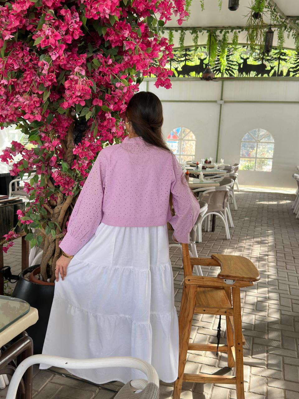 Baby Pink Chikenkari Coat With Plain White Frock