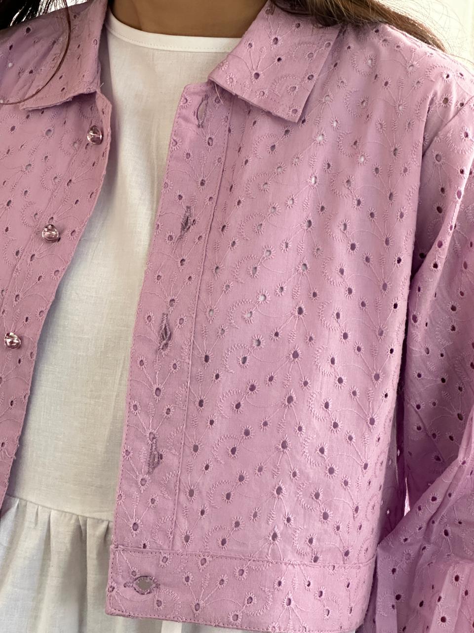 Baby Pink Chikenkari Coat With Plain White Frock