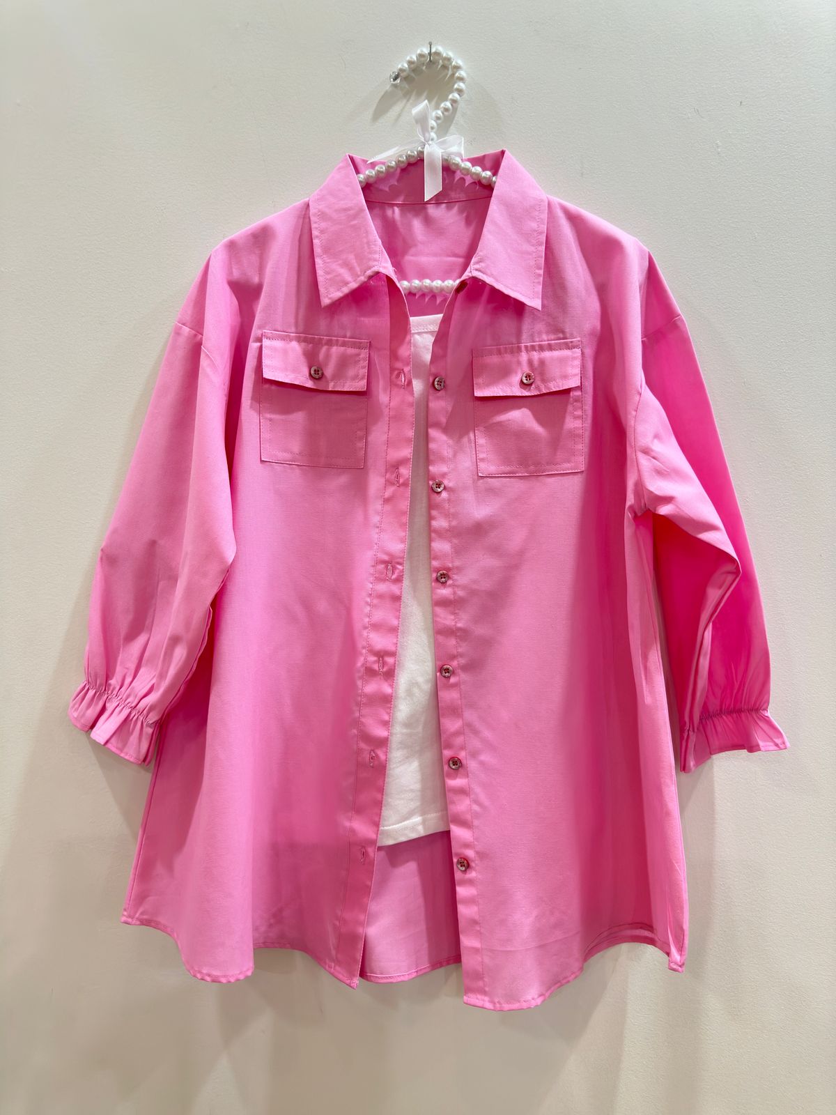 Pink Button Down Pockets Shirt