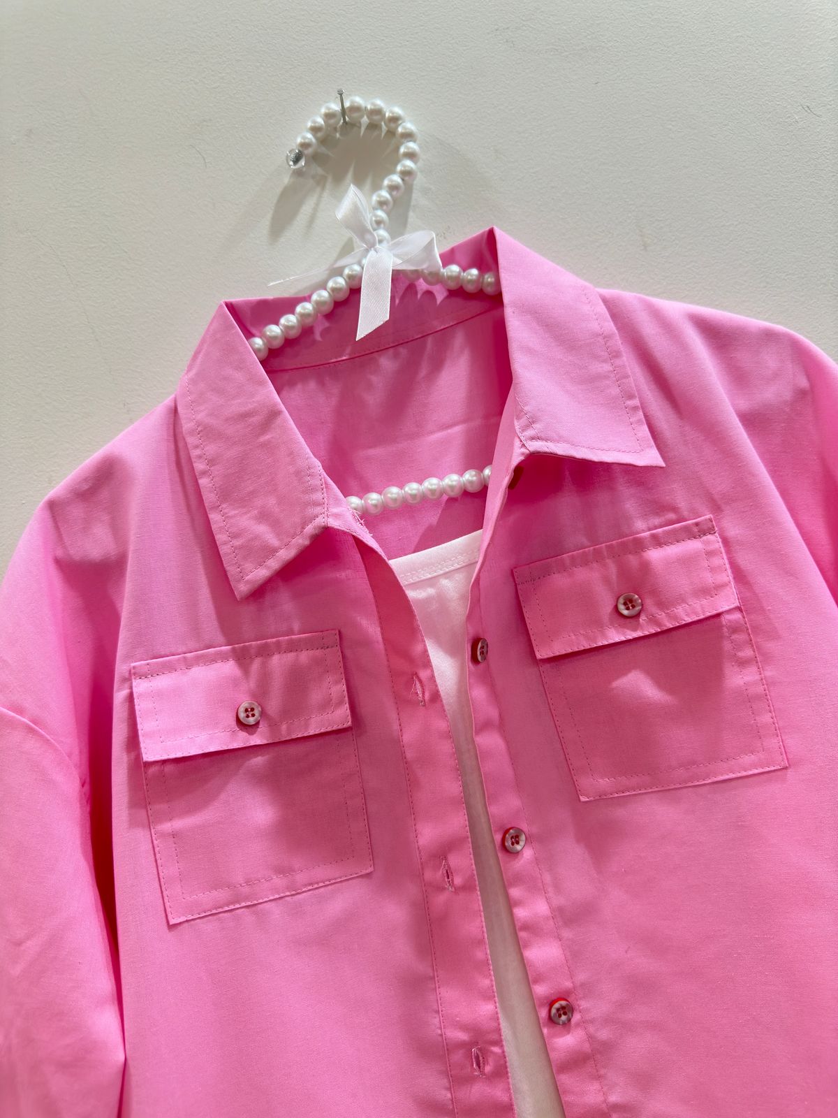 Pink Button Down Pockets Shirt