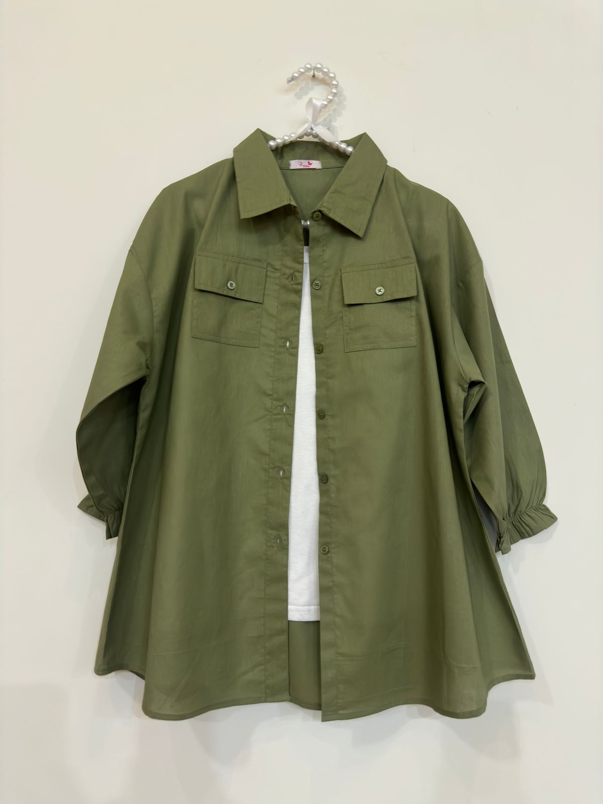 Olive Button Down Pockets Shirt