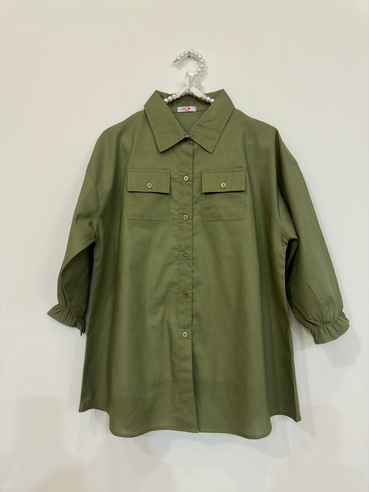 Olive Button Down Pockets Shirt