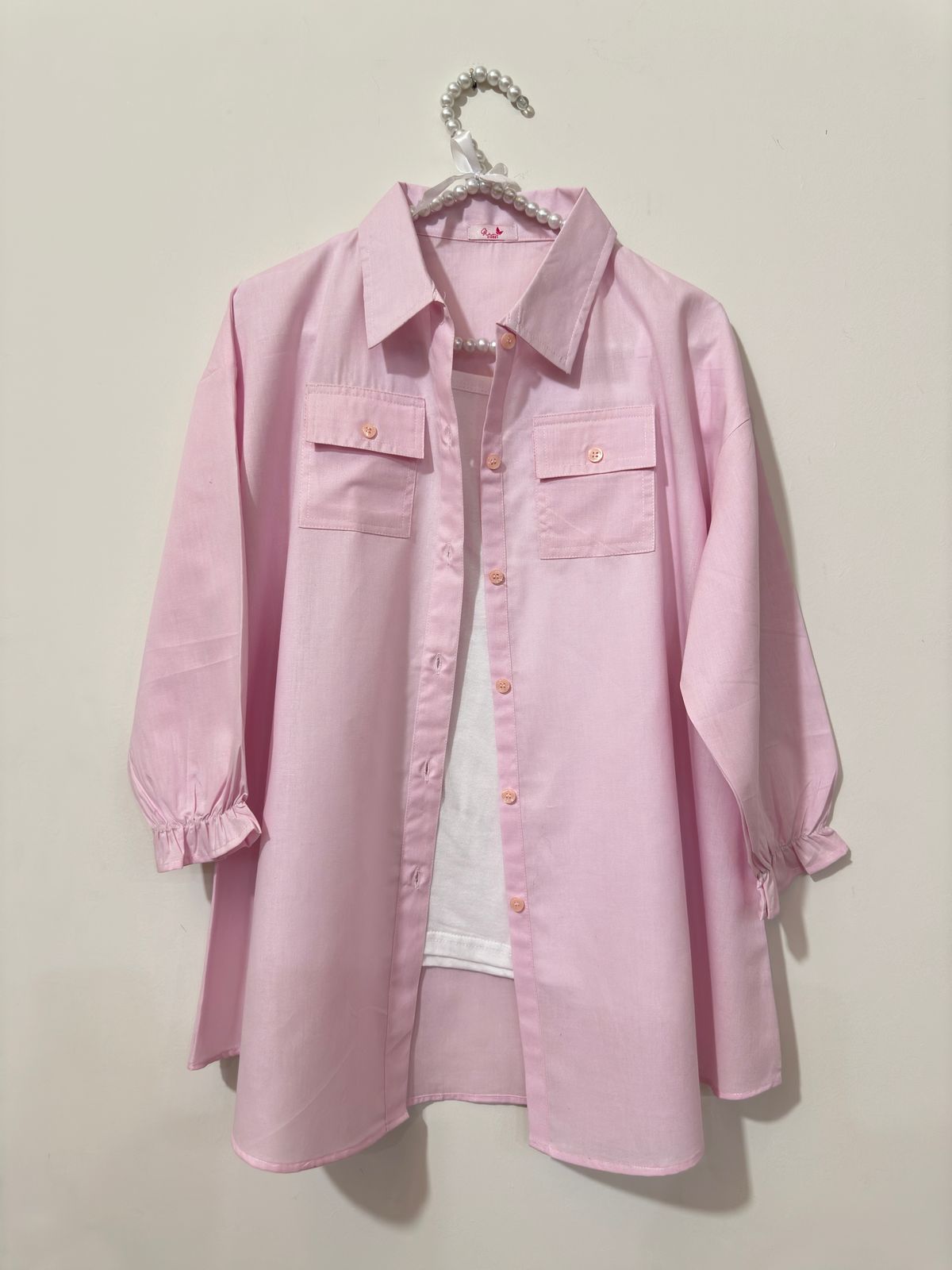 Light Pink Button Down Pockets Shirt