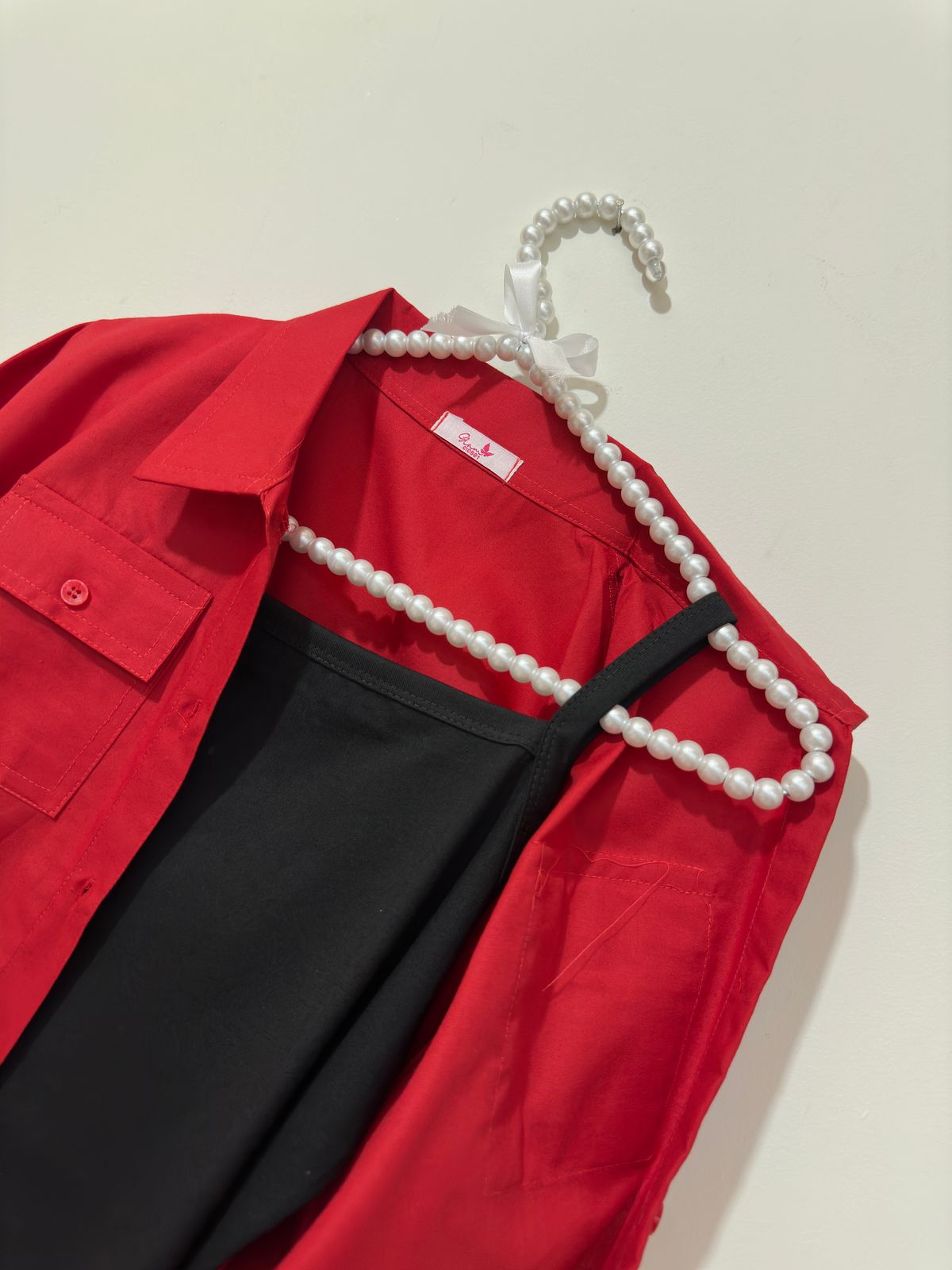 Red Button Down Pockets Shirt
