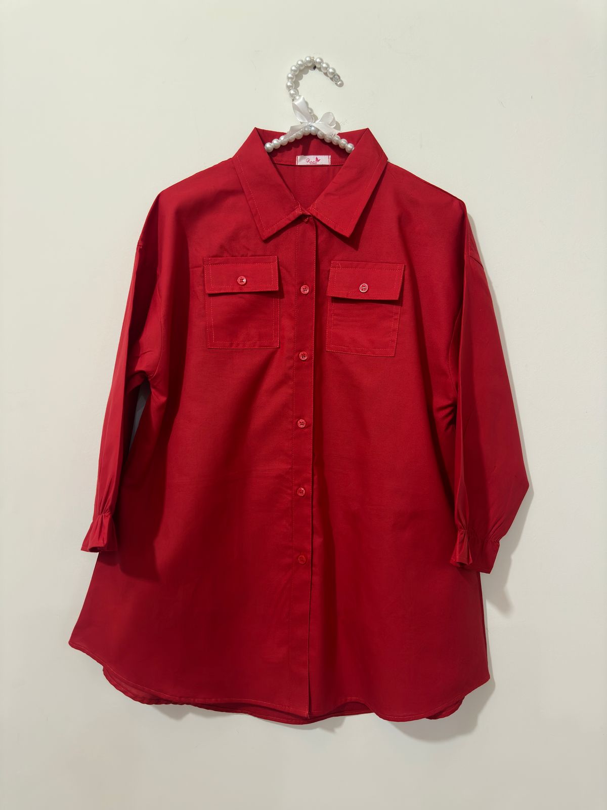 Red Button Down Pockets Shirt