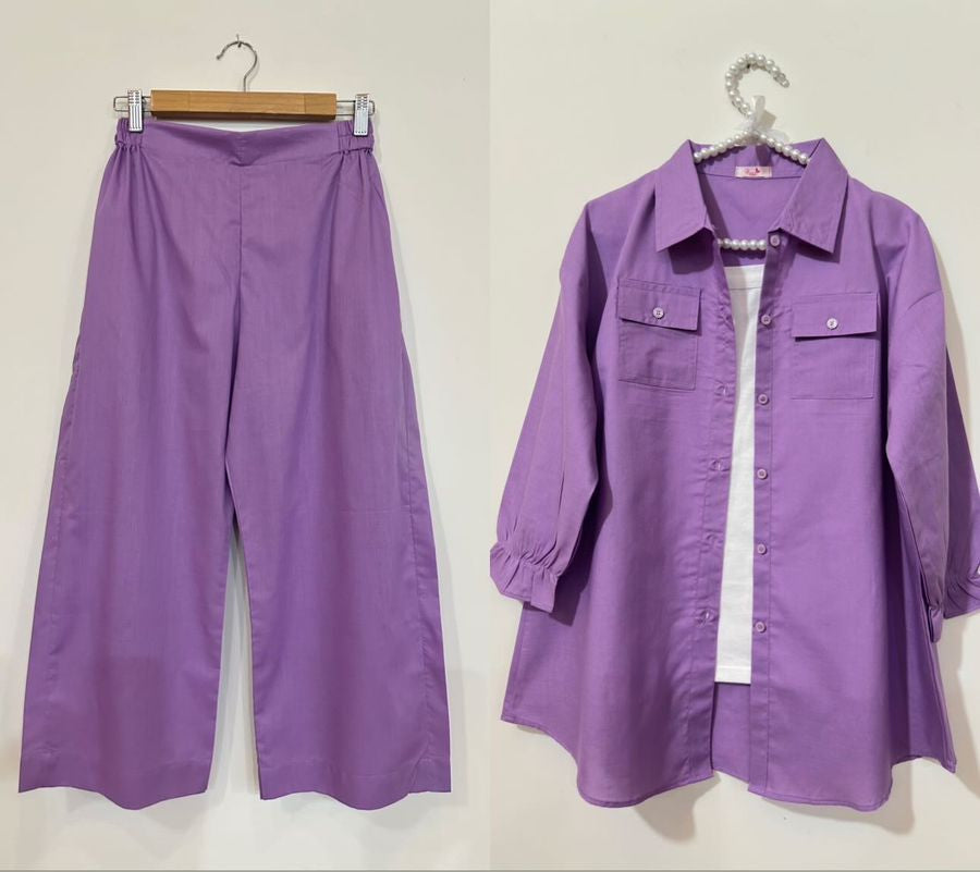 Lavender Button Down Pockets Shirt & Trouser