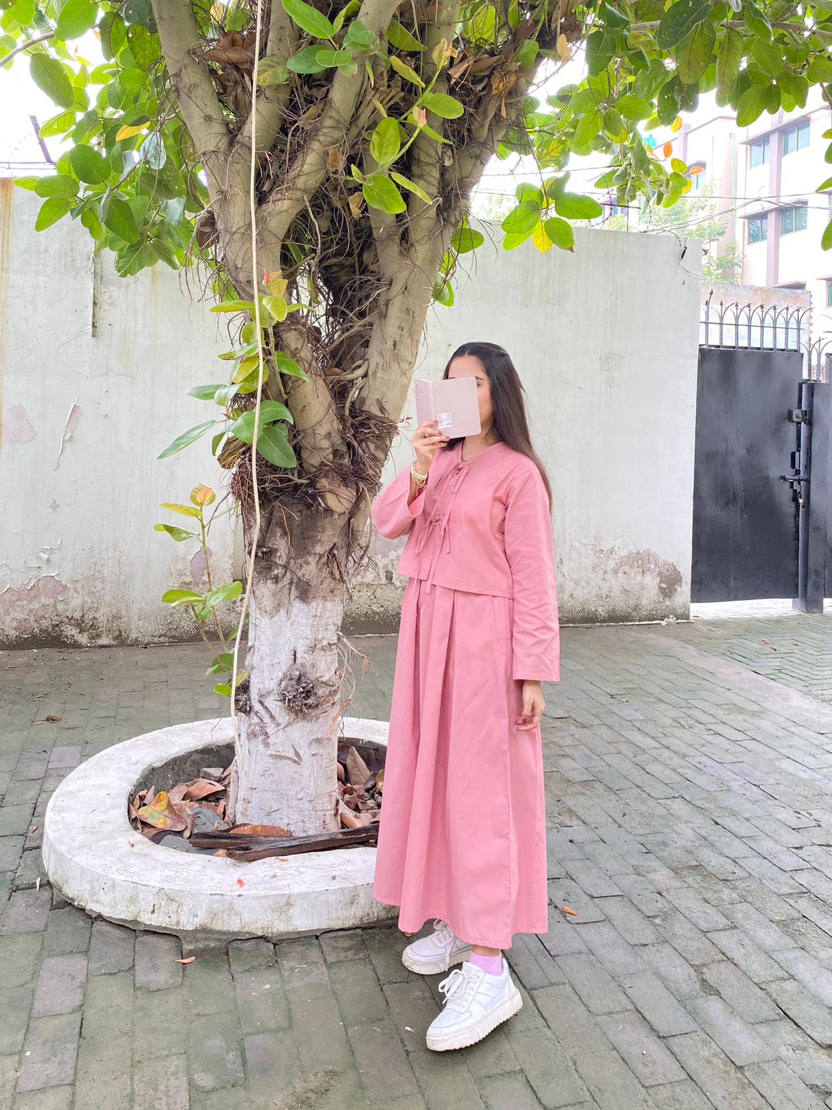 Rose Pink Top & Box Pleated Skirt