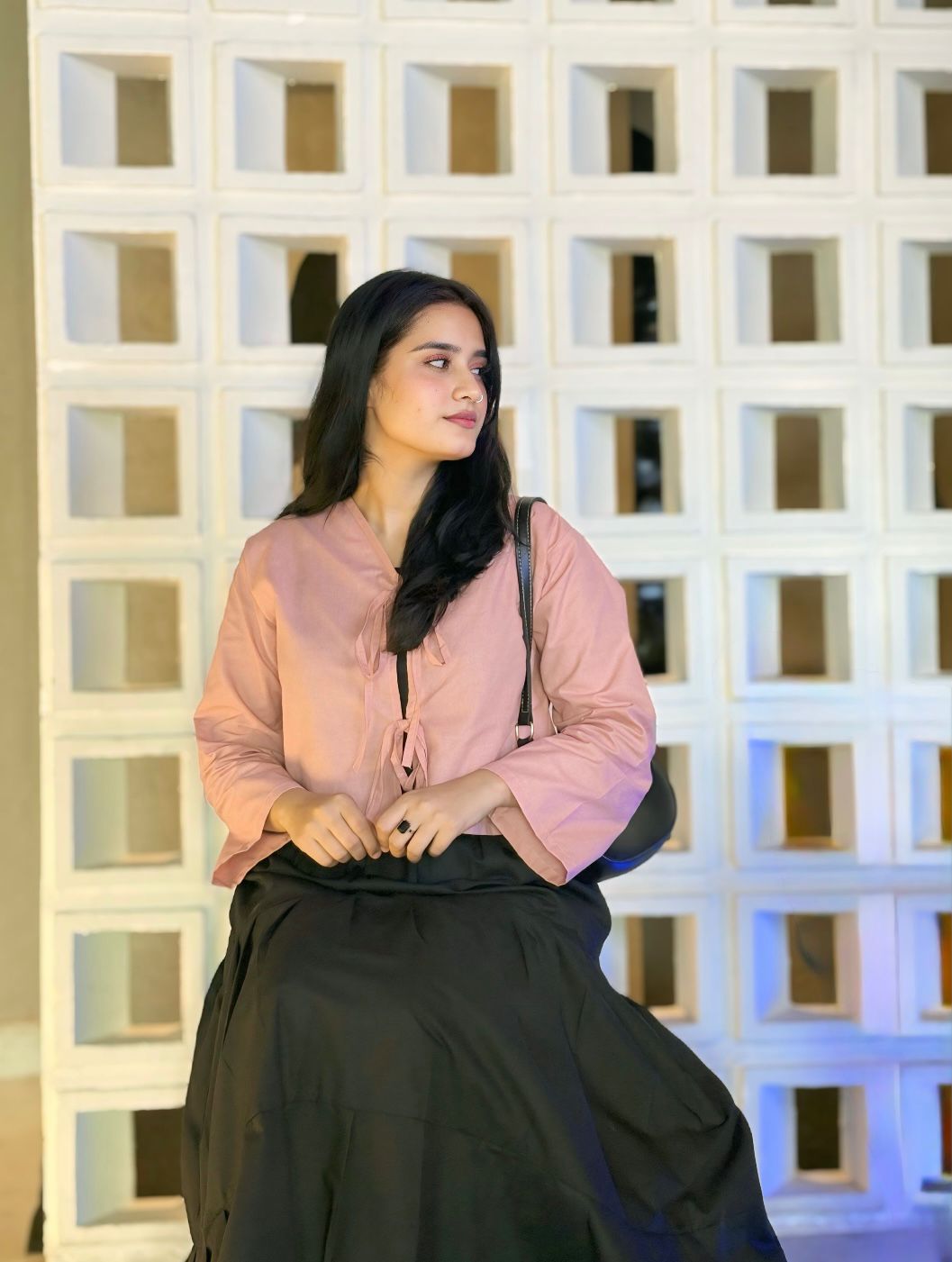 Rose Pink Top Black Skirt