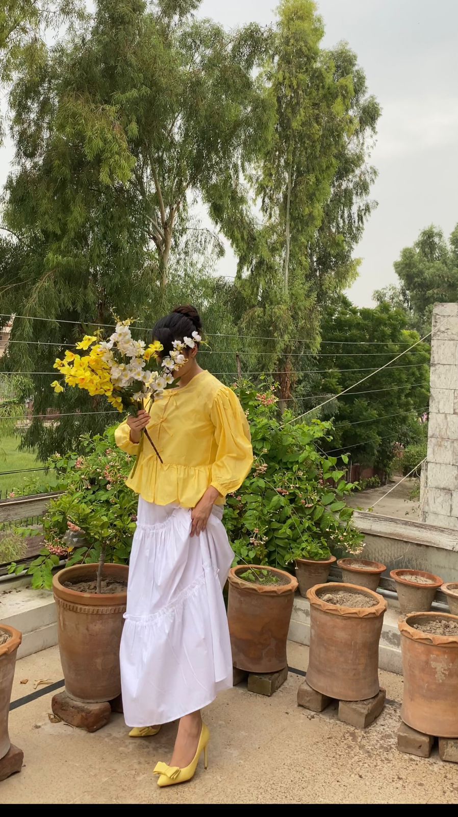 Butter Yellow Mini Bow Top With White Skirt