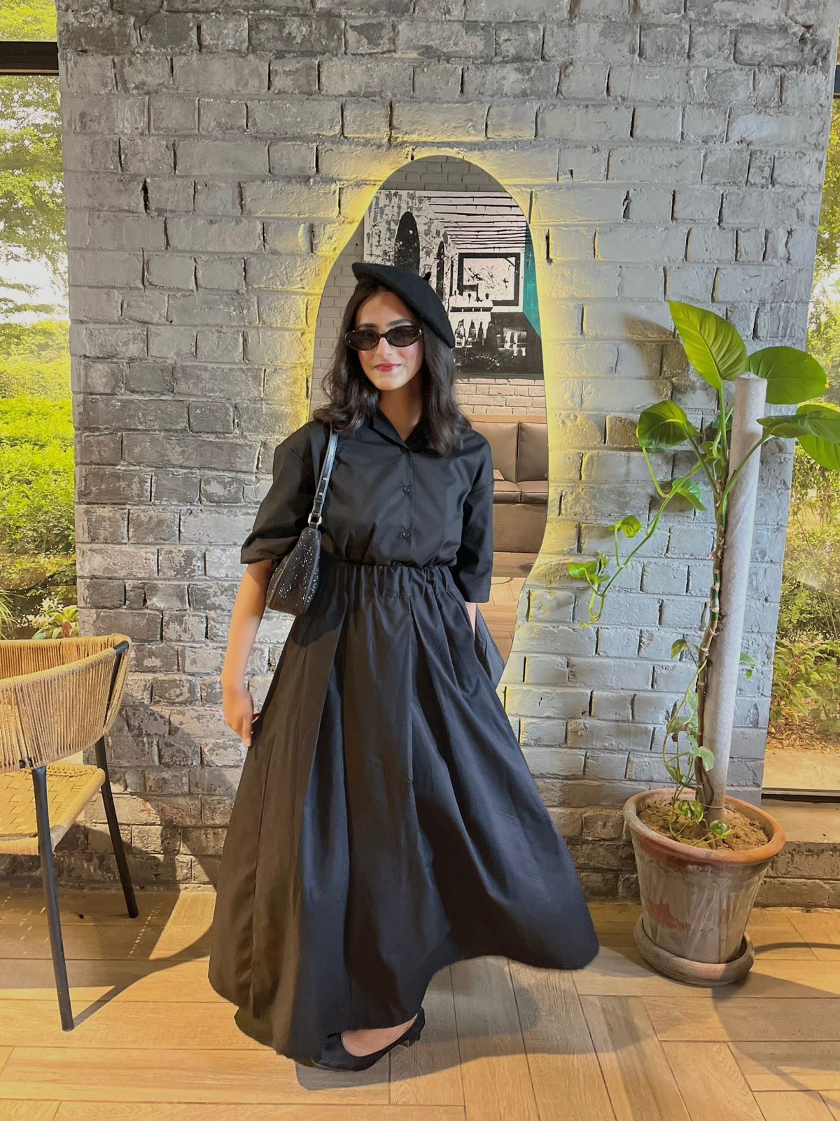 Black Coat Collar Shirt Black Box Plated Skirt