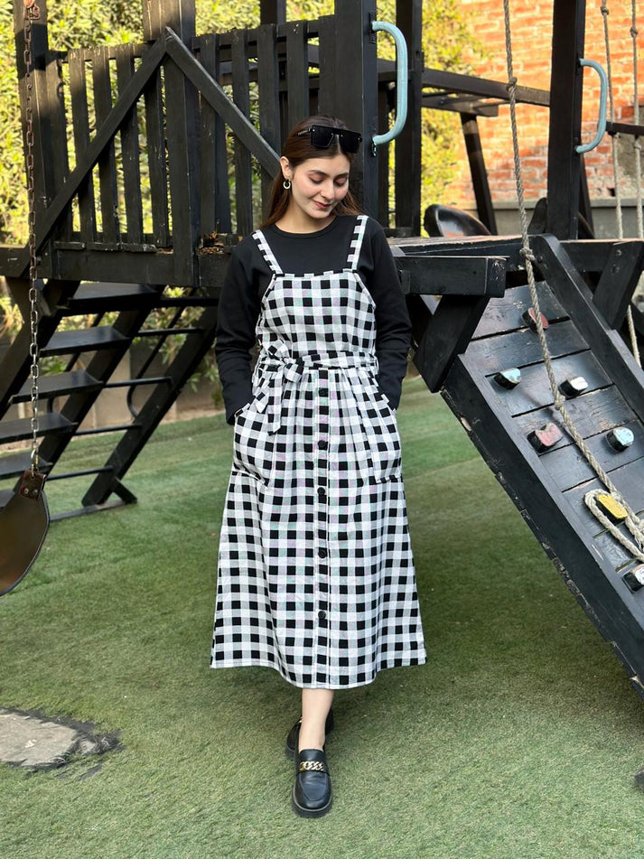 Checked Shirt Dress in Black main image 1