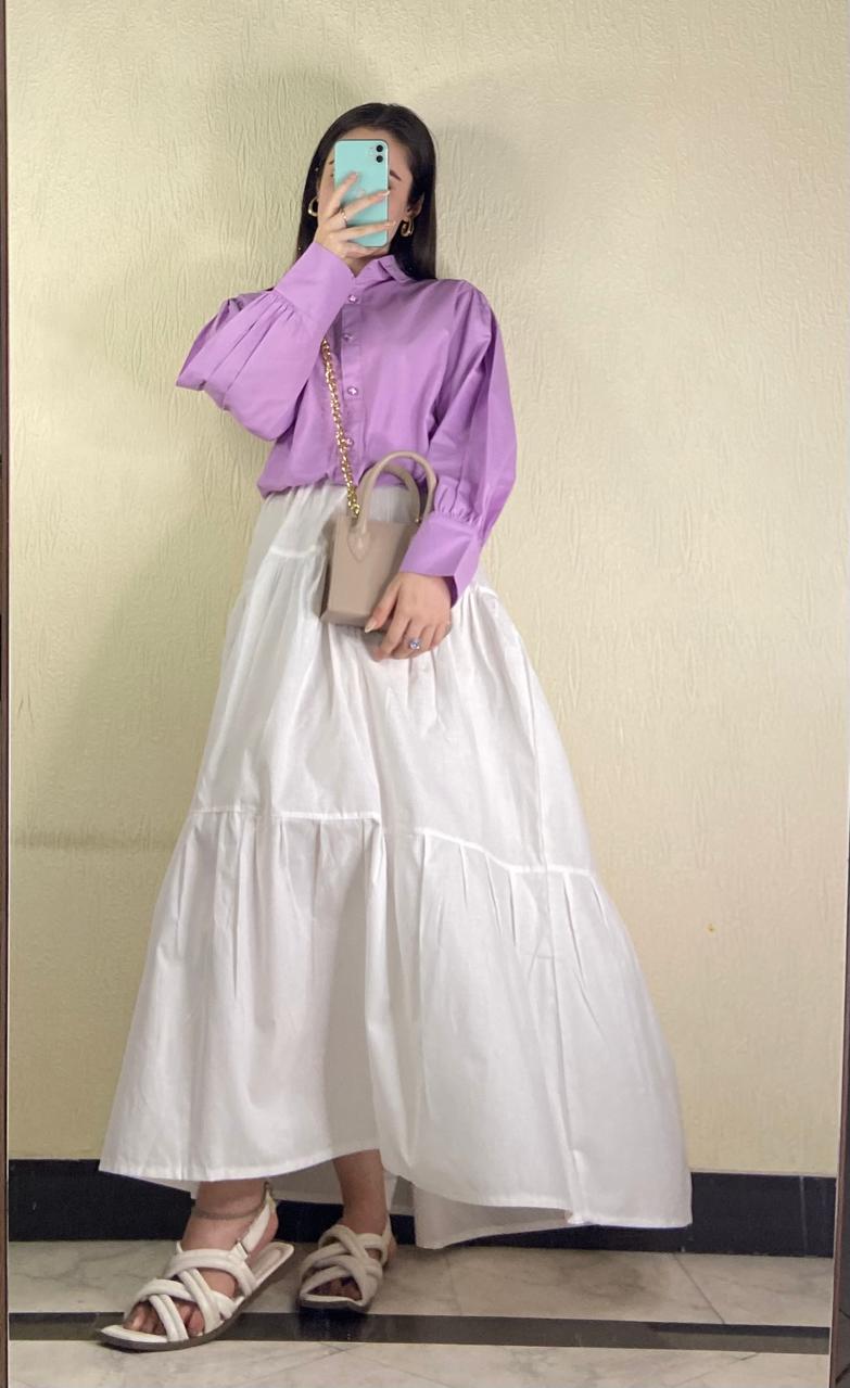 Lavender Top White Skirt