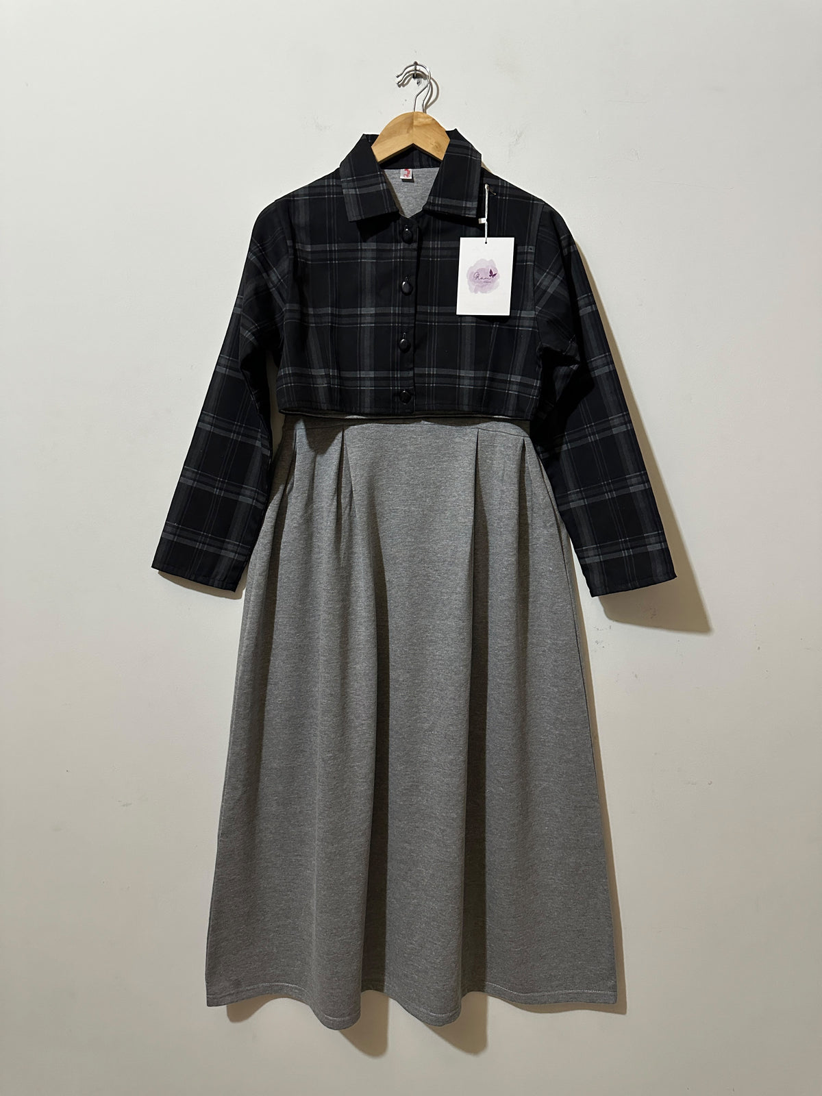 Twilight Checked Jacket & Grey Plated Maxi Dress