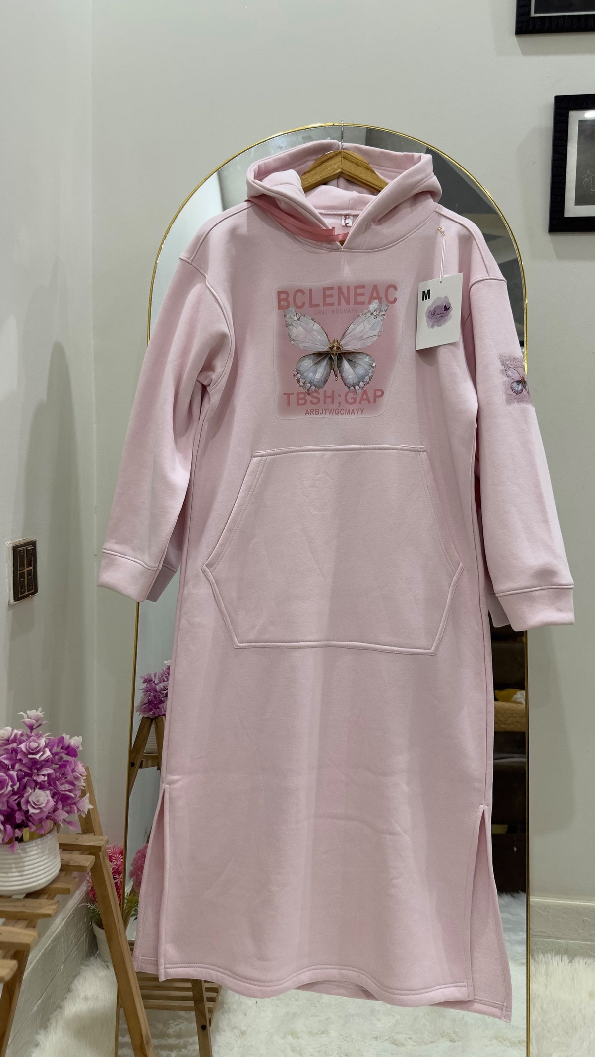 Baby Pink Butterfly Long Hoodie