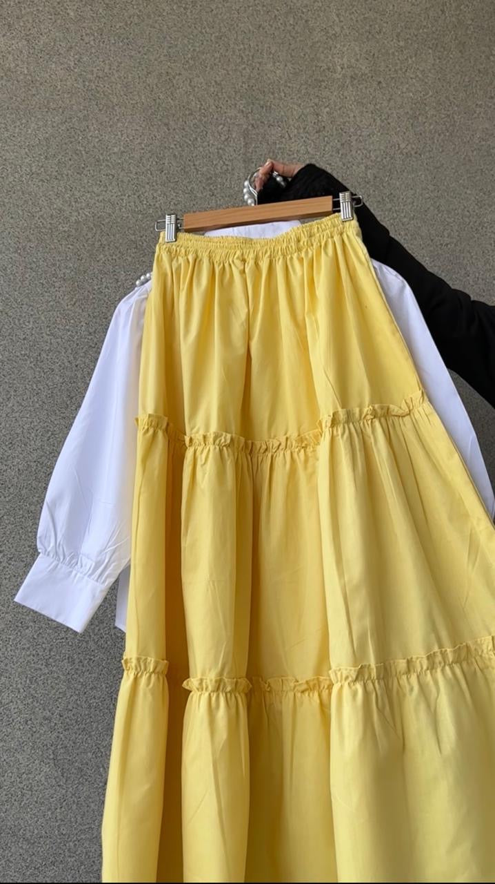 Marigold Corset Top, White Shirt & Yellow Skirt Set