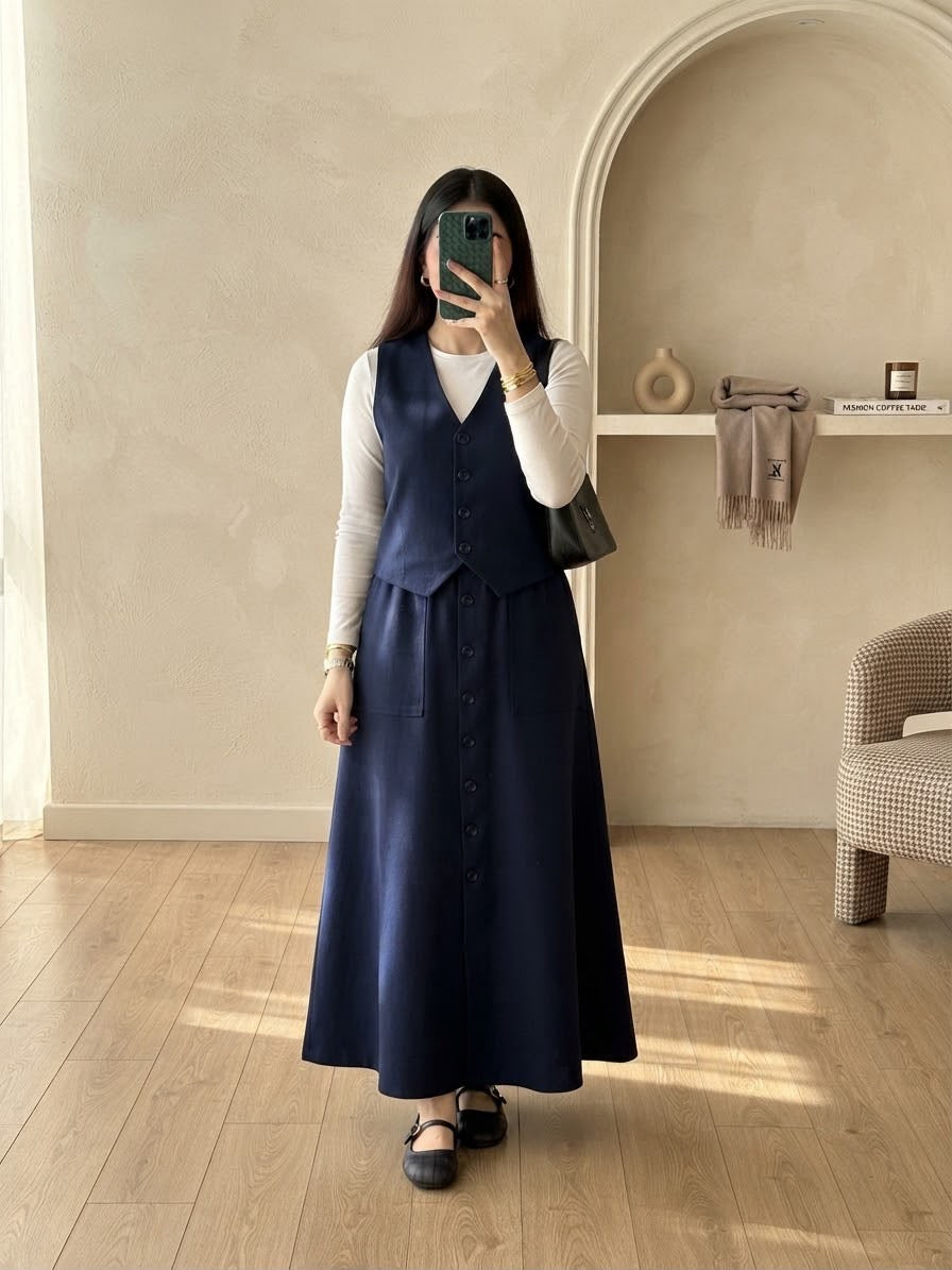 Navy Blue Vest & Skirt Set