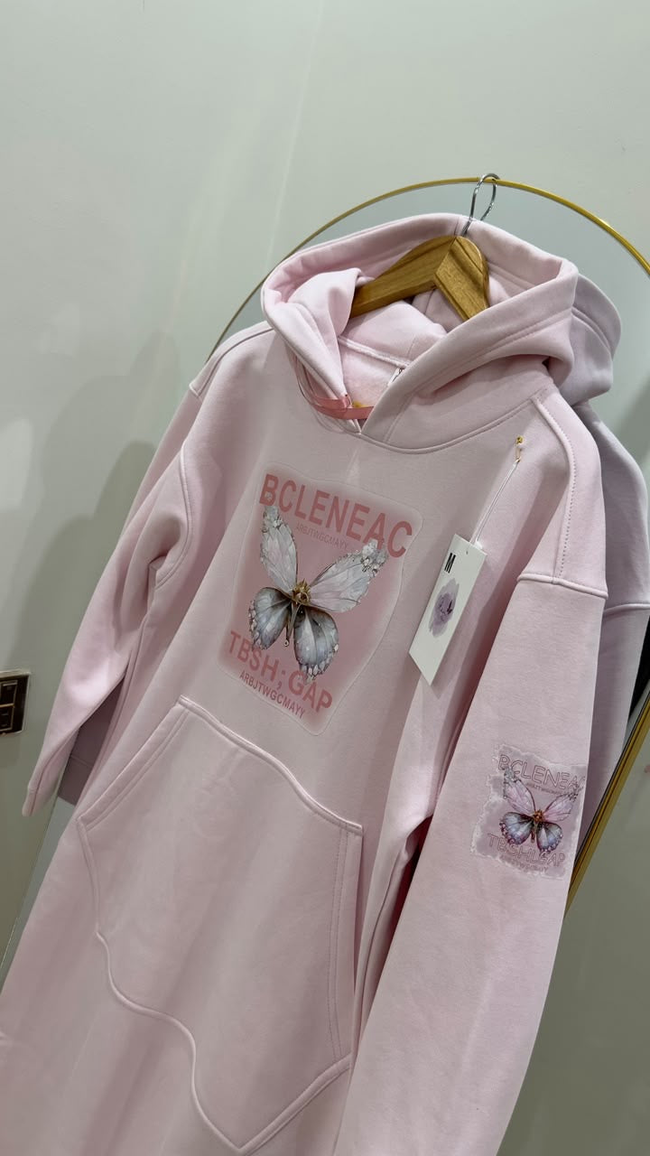 Baby Pink Butterfly Long Hoodie