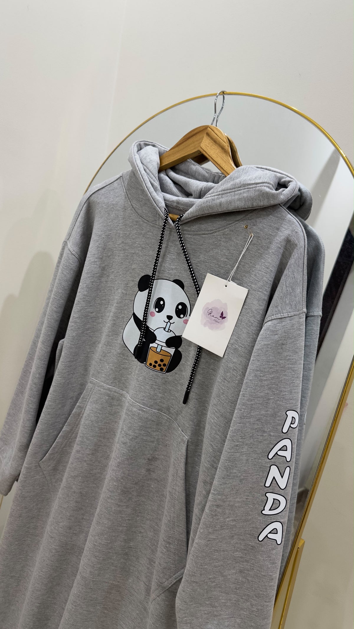 Grey Panda Boba Long Hoodie Dress