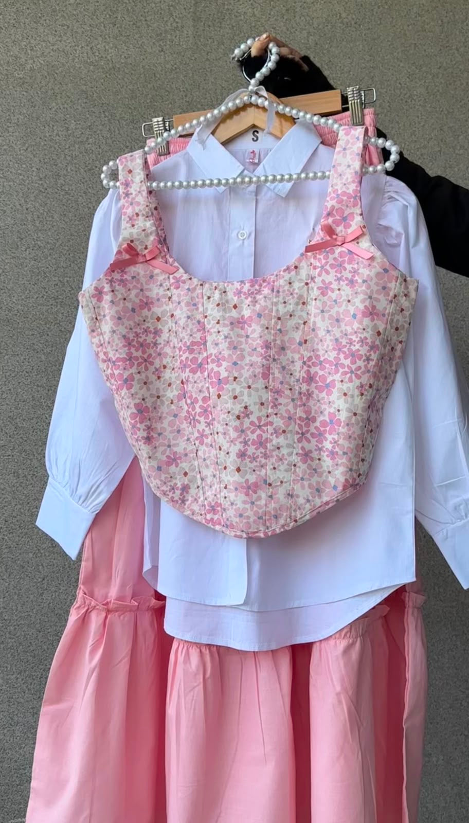 Blossom Bow Corset, Shirt & Skirt Set