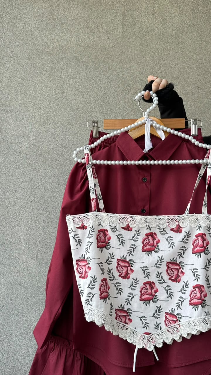 Rosy Corset , Shirt & Skirt Set