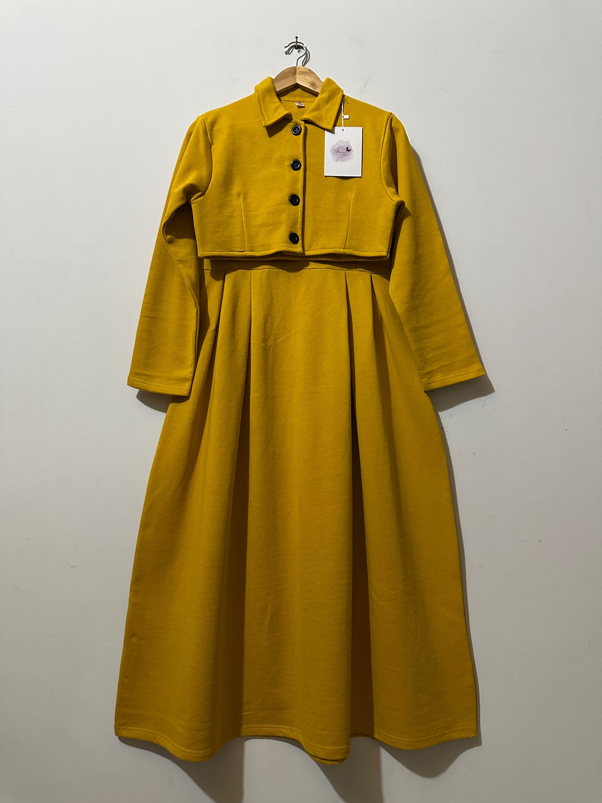 Mustard Cropped Jacket & Plated Maxi  Set