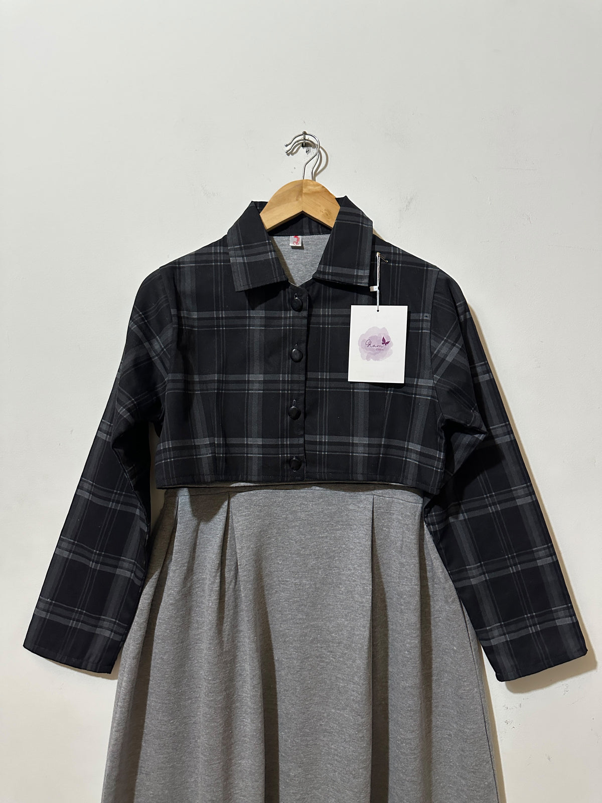 Twilight Checked Jacket & Grey Plated Maxi Dress