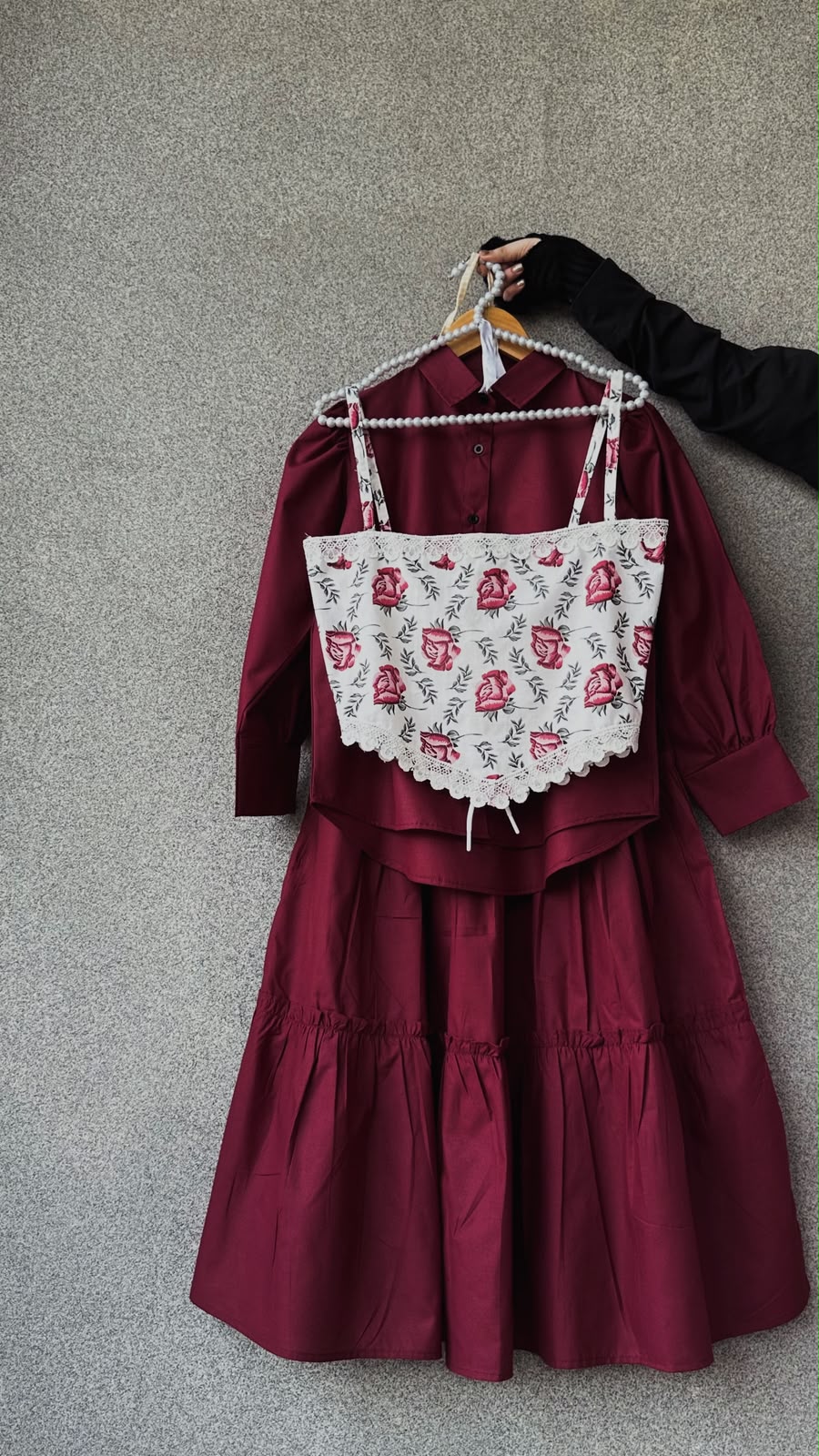Rosy Corset , Shirt & Skirt Set