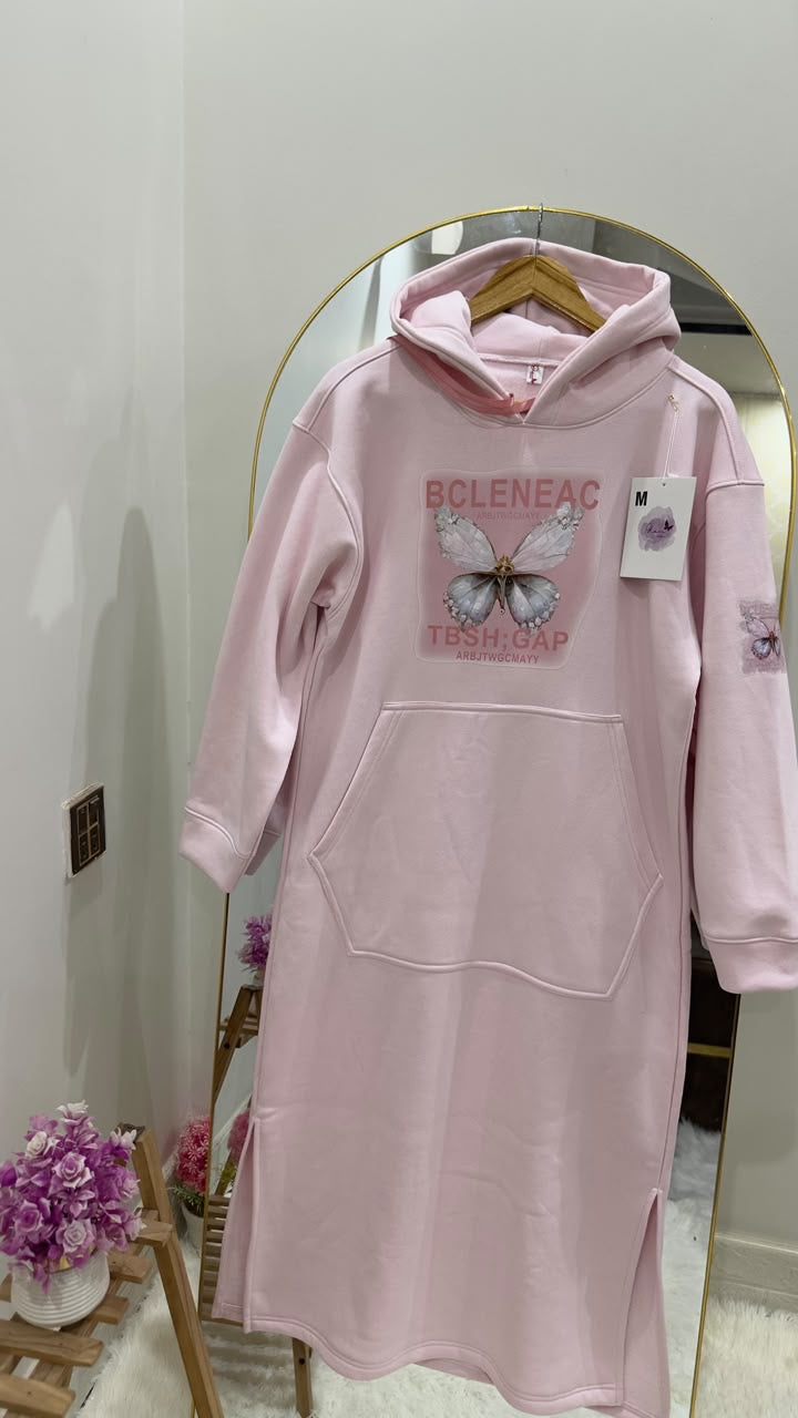 Baby Pink Butterfly Long Hoodie