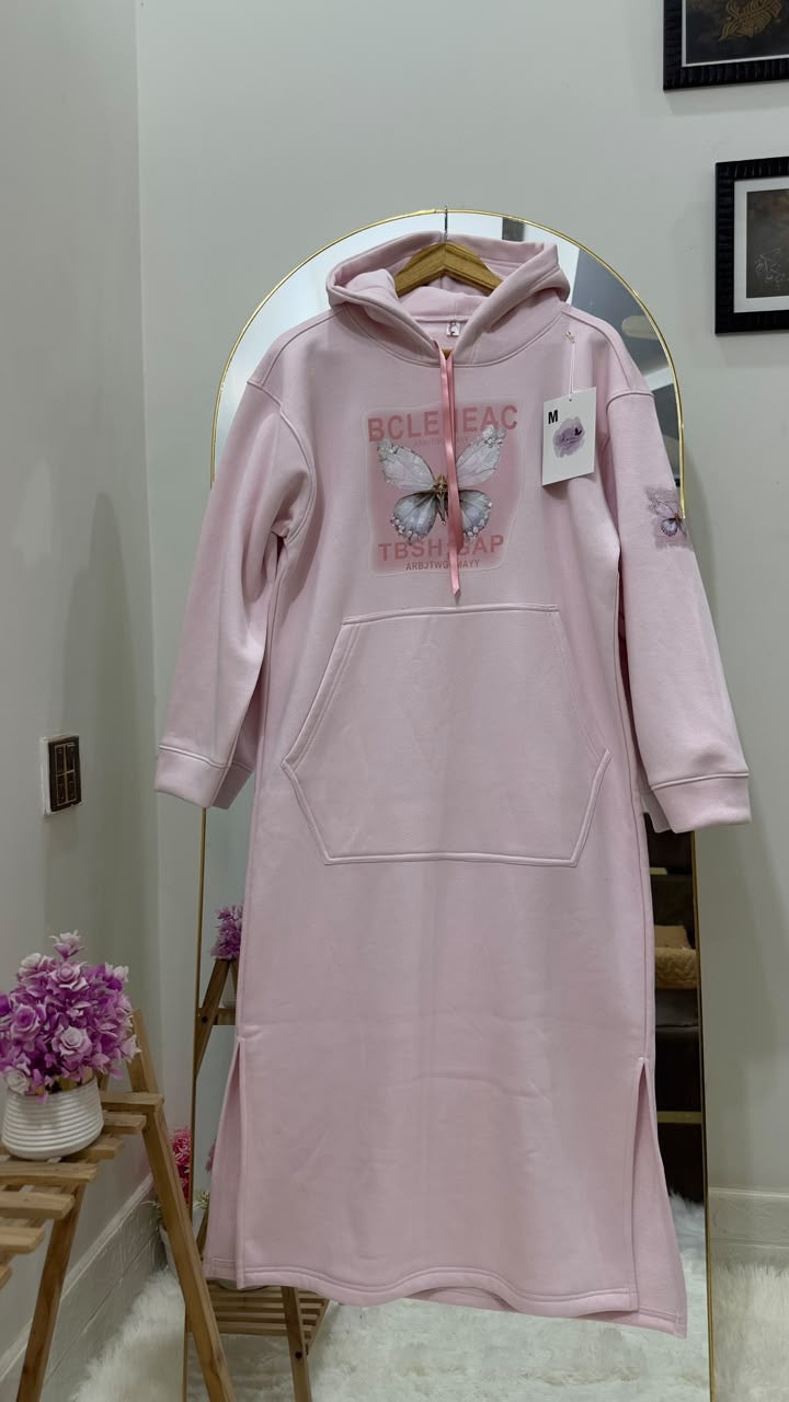 Baby Pink Butterfly Long Hoodie