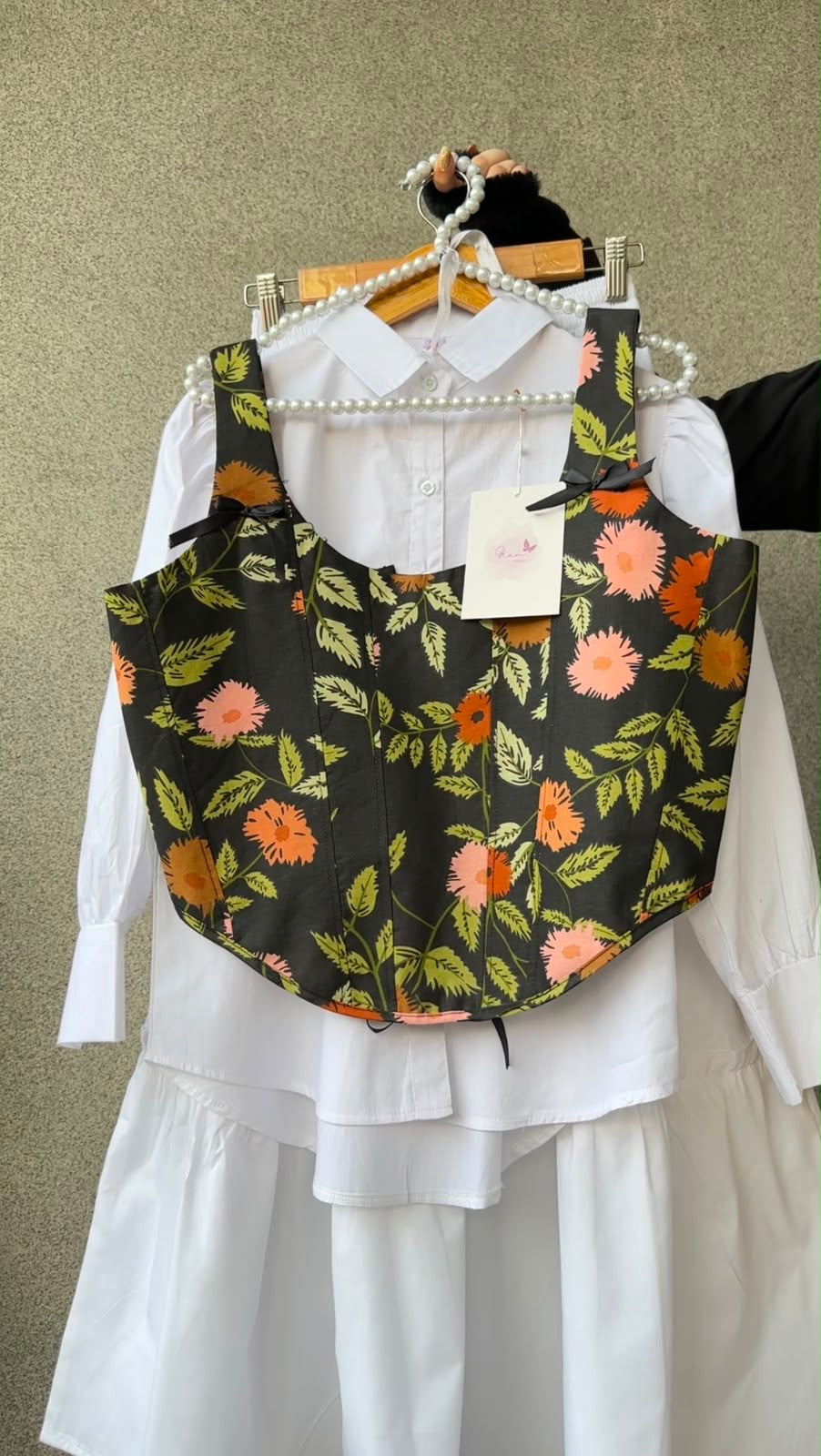 Nior Daisy Corset, White Shirt & Skirt Set