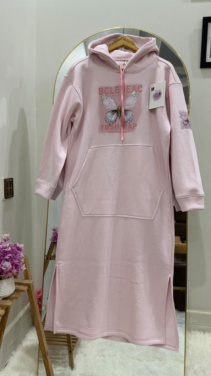 Baby Pink Butterfly Long Hoodie