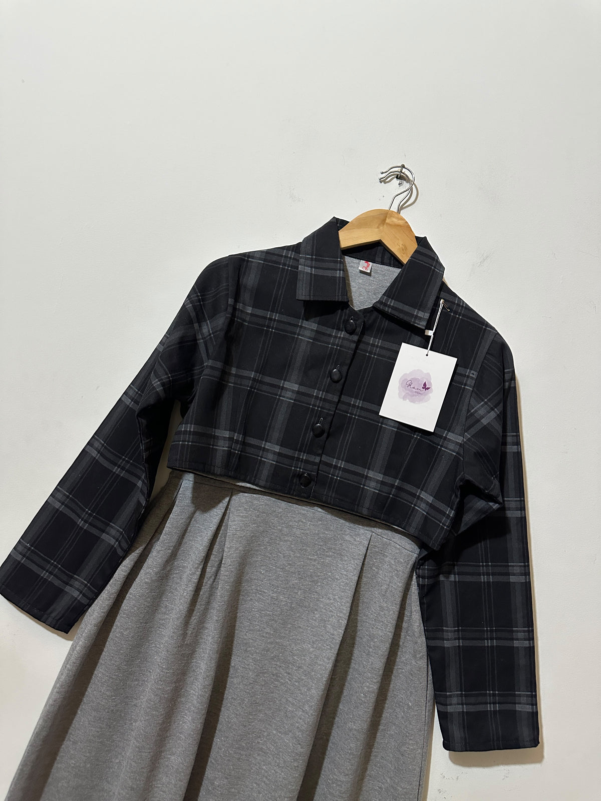Twilight Checked Jacket & Grey Plated Maxi Dress