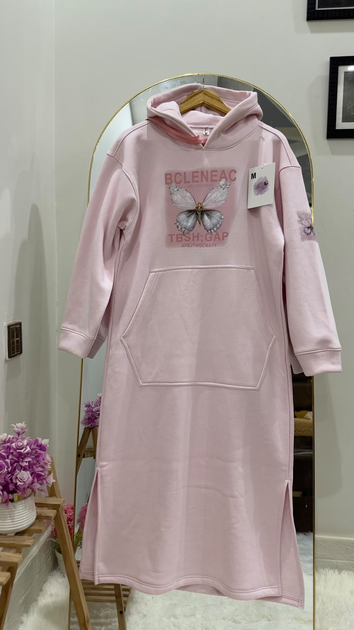 Baby Pink Butterfly Long Hoodie