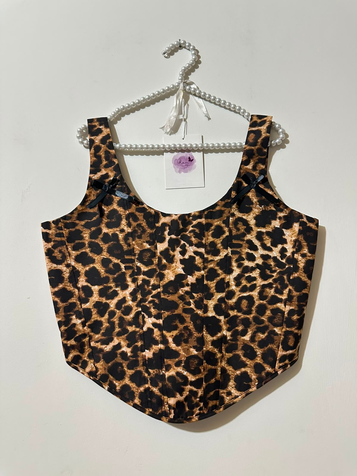Leopard Corset, Black Shirt & Black Skirt Set