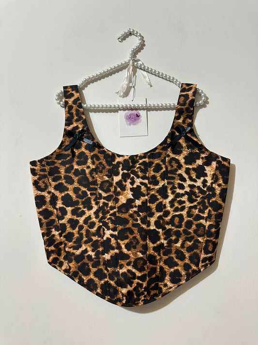 Leopard Corset, Black Shirt & Black Skirt Set