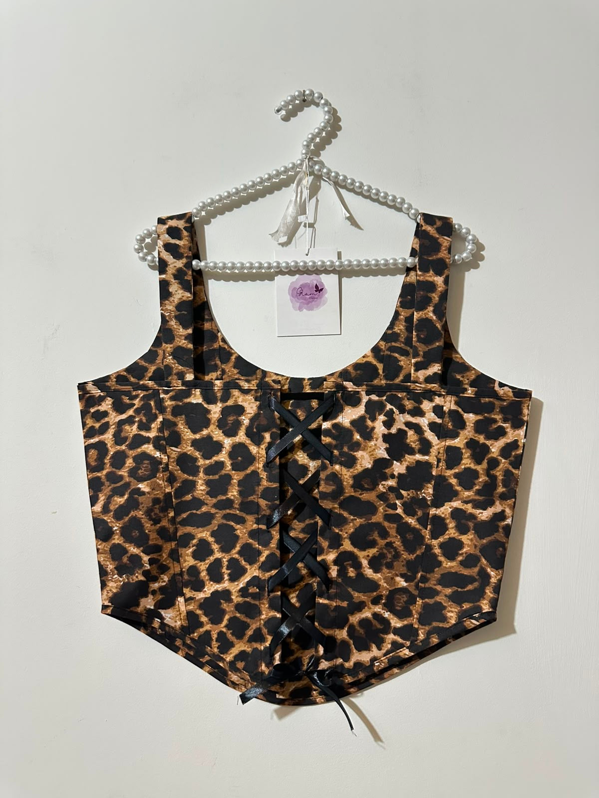 Leopard Corset, Black Shirt & Black Skirt Set