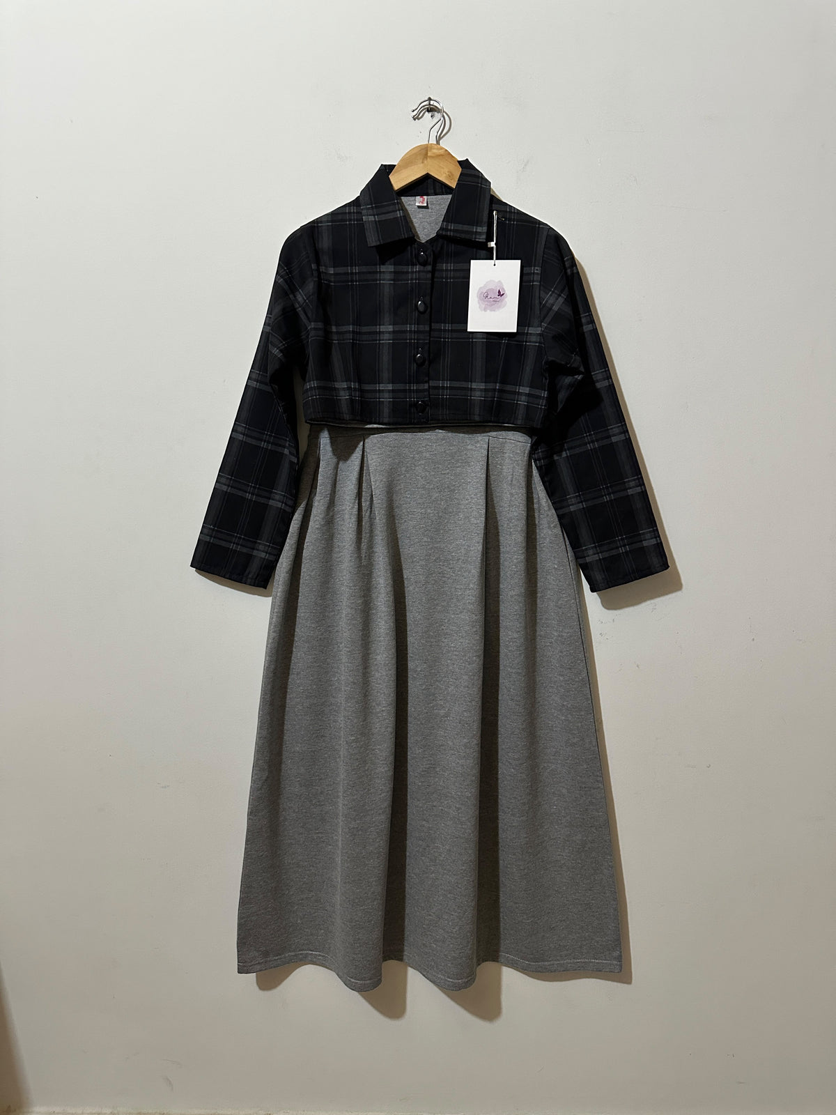 Twilight Checked Jacket & Grey Plated Maxi Dress
