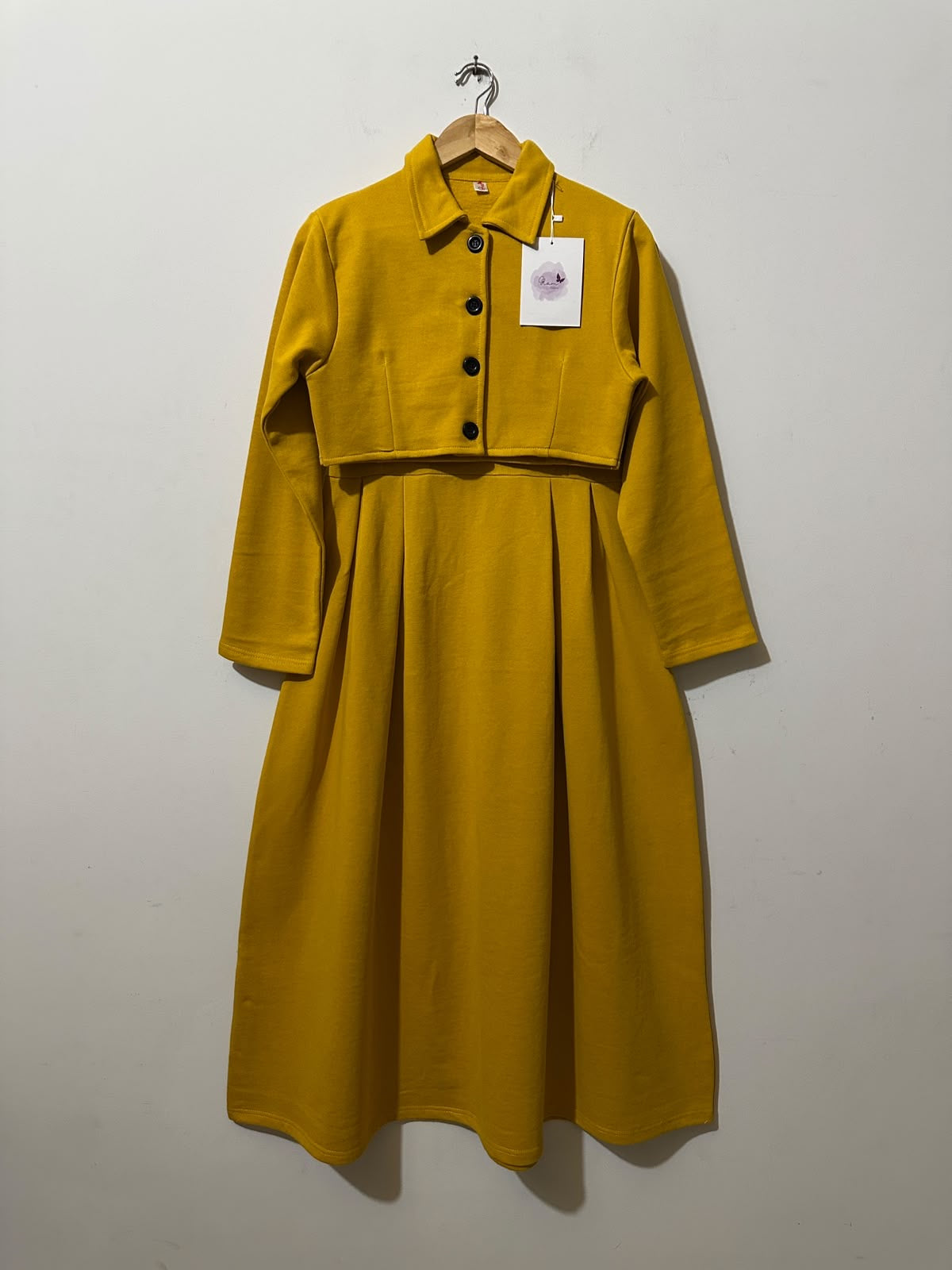 Mustard Cropped Jacket & Plated Maxi  Set