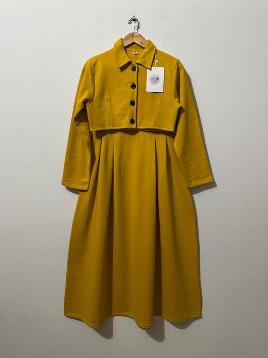Mustard Cropped Jacket & Plated Maxi  Set