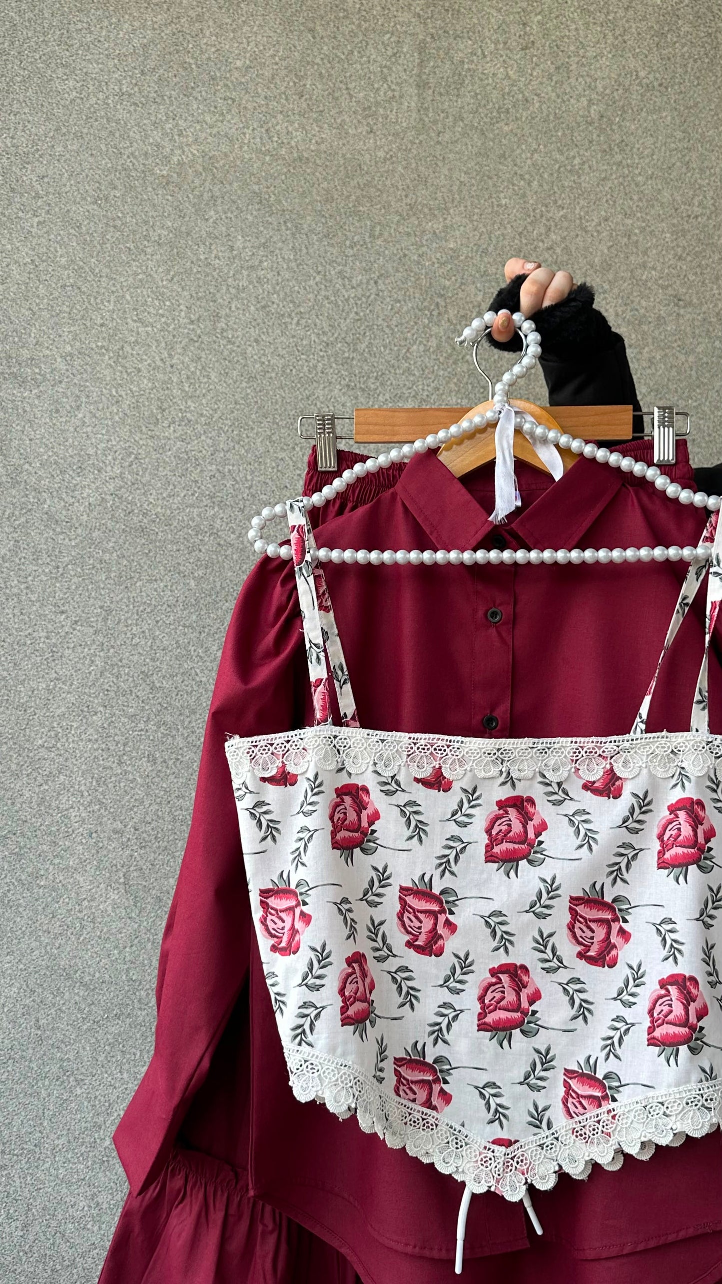Rosy Corset , Shirt & Skirt Set