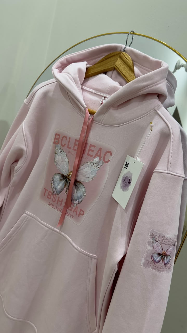 Baby Pink Butterfly Long Hoodie
