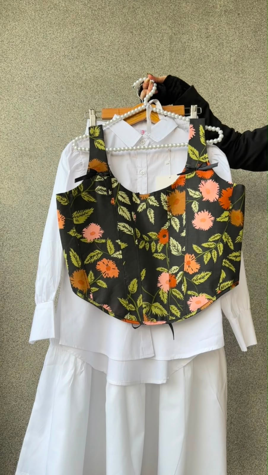 Nior Daisy Corset, White Shirt & Skirt Set