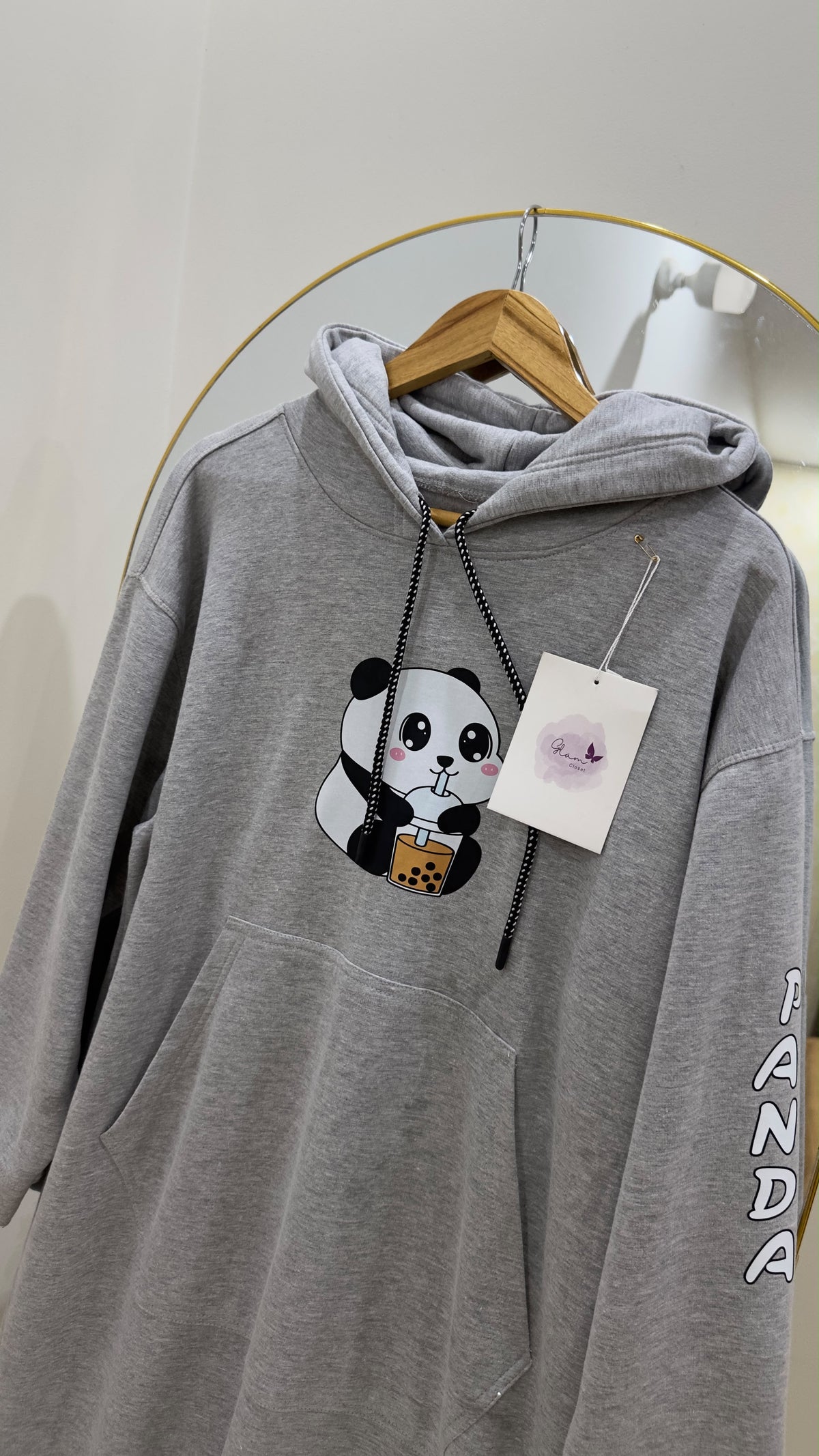 Grey Panda Boba Long Hoodie Dress