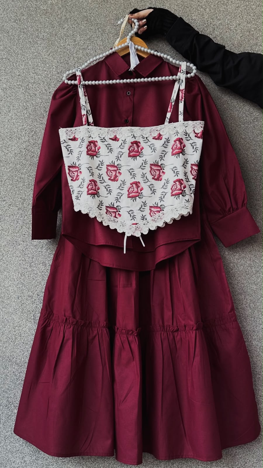 Rosy Corset , Shirt & Skirt Set